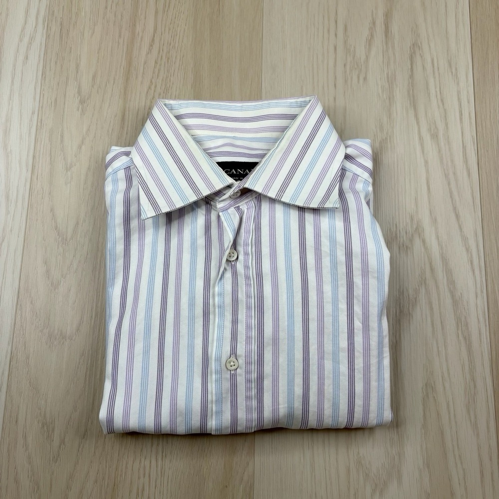 Canali Striped Luxury Button Up Dress Shirt Long Sleeve 100% Cotton Mens 42/16.5